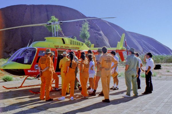 NTES members with helicopter. Copyright, K Herzog ESM Collection.