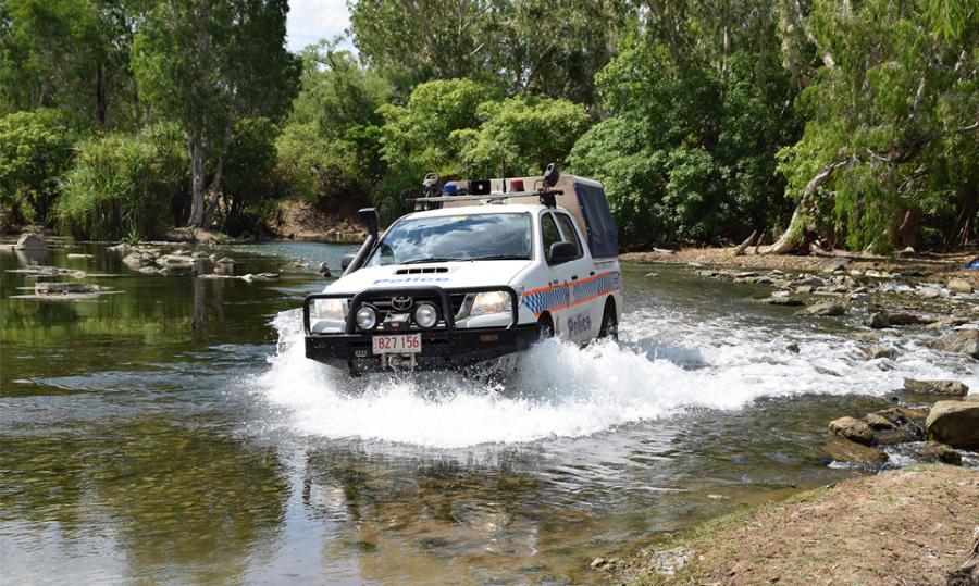 Driving through the Roper River